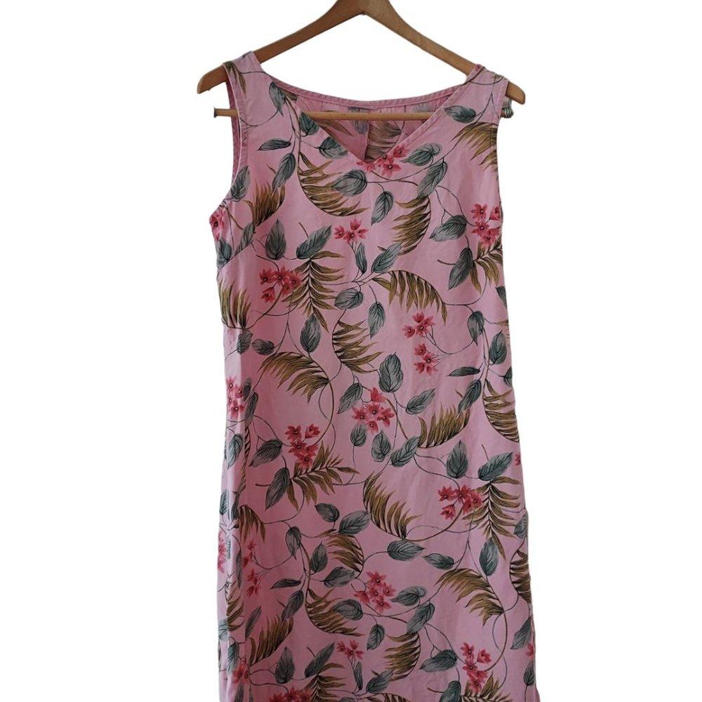 Pink Floral, Sleeveless Linen Dress